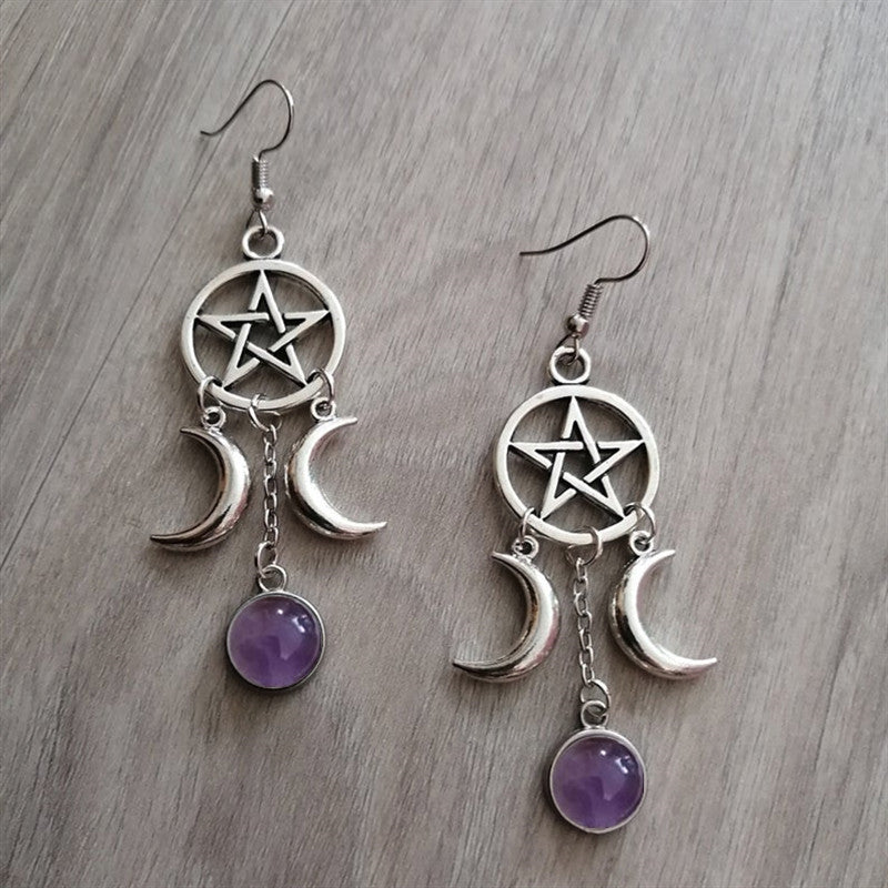 Women's Fashion Gift Five-pointed Star Triple Moon Earrings