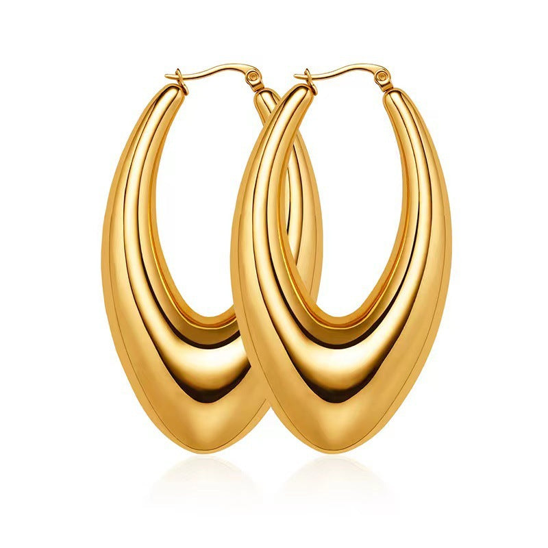 Titanium Steel Hollow Furnace Real Gold Stainless Multiple Glossy Earrings