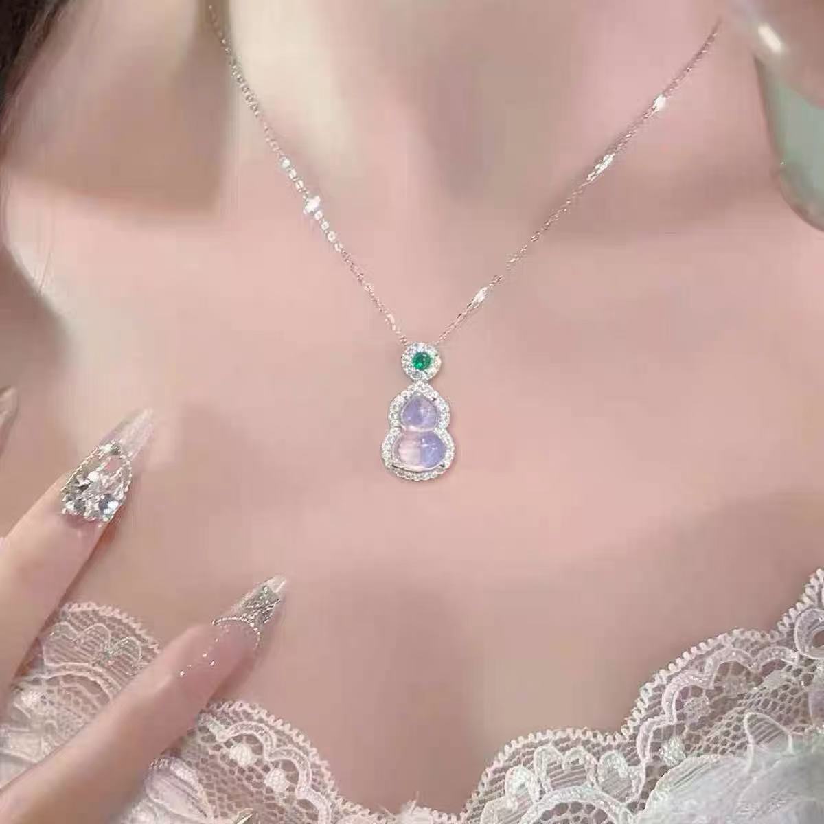 High Ice Chalcedony Buddha Titanium Steel Female Clavicle Necklaces