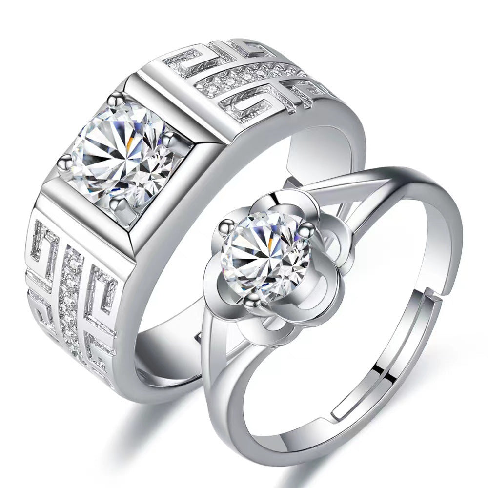 Women's & Men's Couple Simulation Diamond Opening Zircon Classic Rings