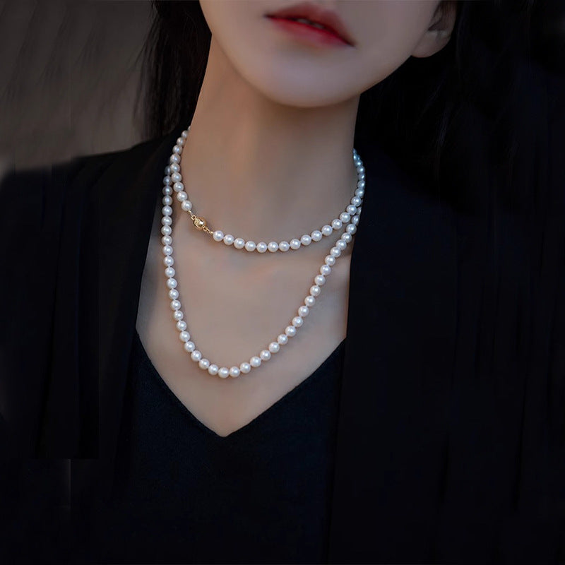 Women's Twin Pearl Long Beaded Sweater Chain Versatile High Necklaces