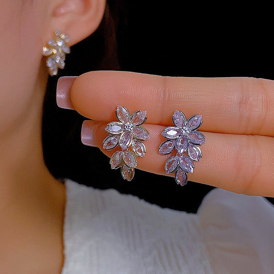 Women's Flower Zircon Ear Light Luxury Minority Rings