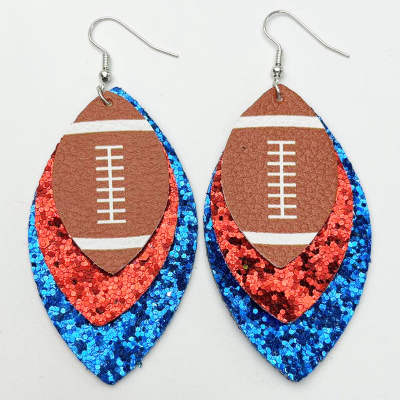 Color Matching Cheerleading Rugby Baseball Softball Leather Earrings