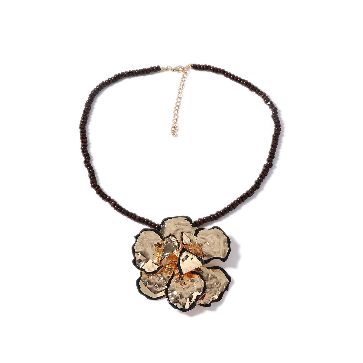 Black Edge Metal Large Flower Ear Necklaces