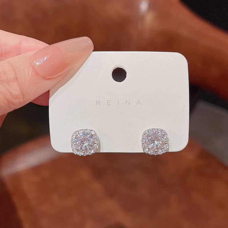 Simple Super Flash Square Zirconium Female Light Luxury Stud Earrings