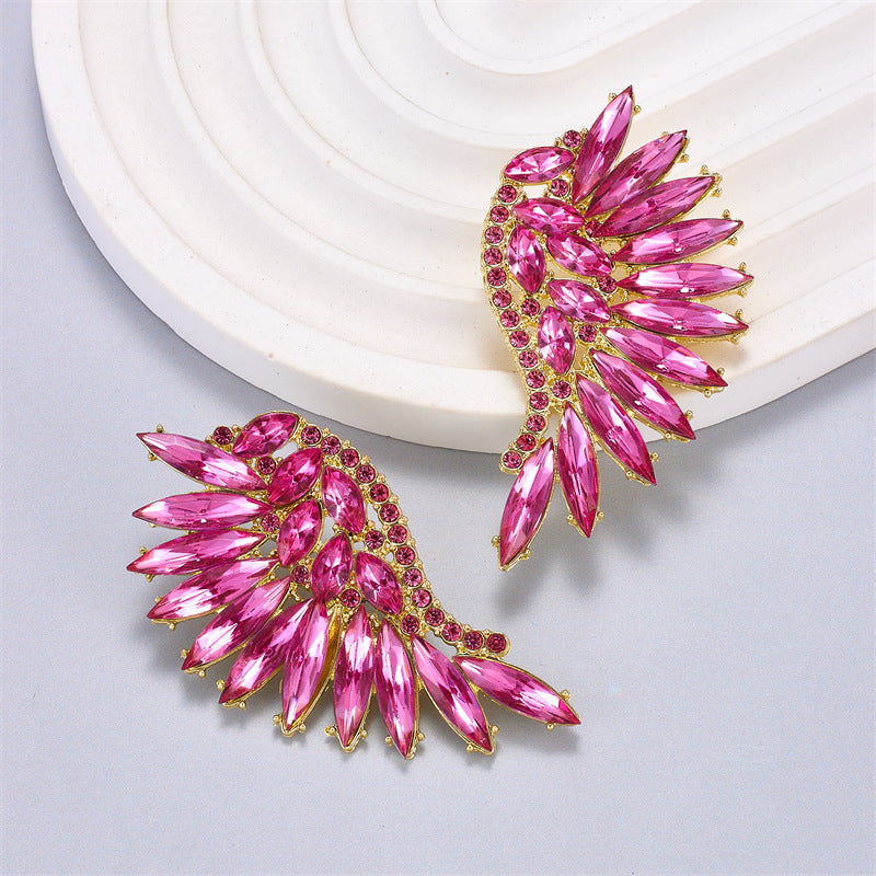 Diamond Colorful Crystals Big Bowknot Fashion Exaggerated High-grade Large Earrings