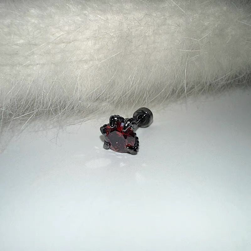 Crow Black Ear Bone Titanium Steel Screw Red Zircon Rings