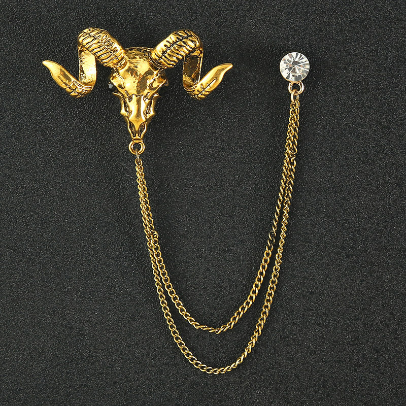 Men's Animal Lion's Head Corsage With Eagle Chain Brooches