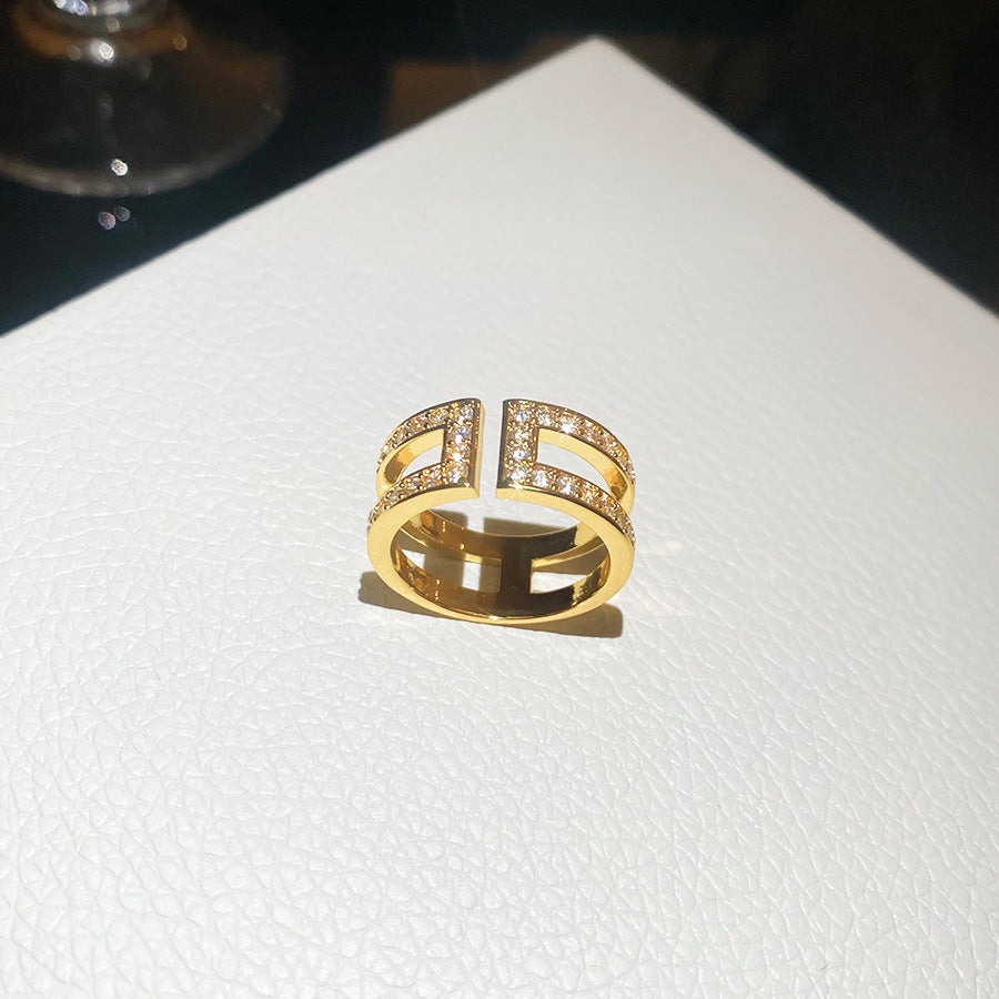 Blue Zircon Cross Open Daily Simple Commute Style Light Luxury Rings