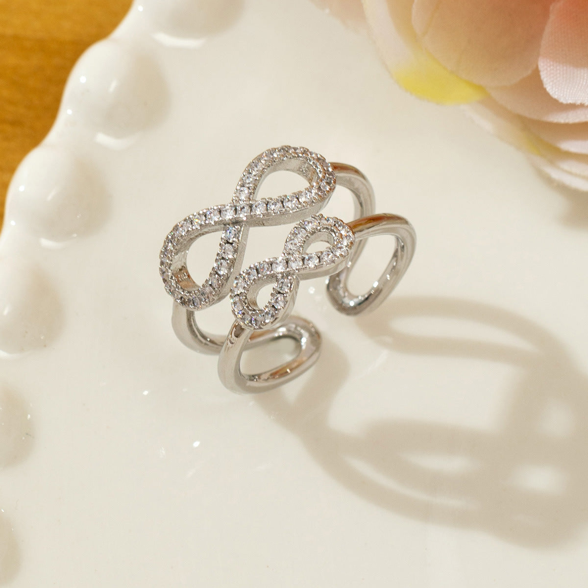 Temperament High Sense Loving Heart With Opening Adjustable Super Flash Ring