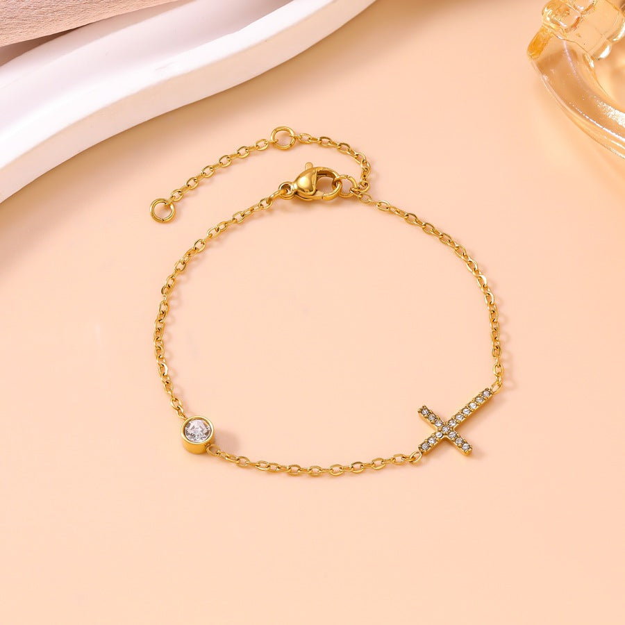 Women's Fashion Stainless Steel Diamond Cross For Simple No Color Bracelet