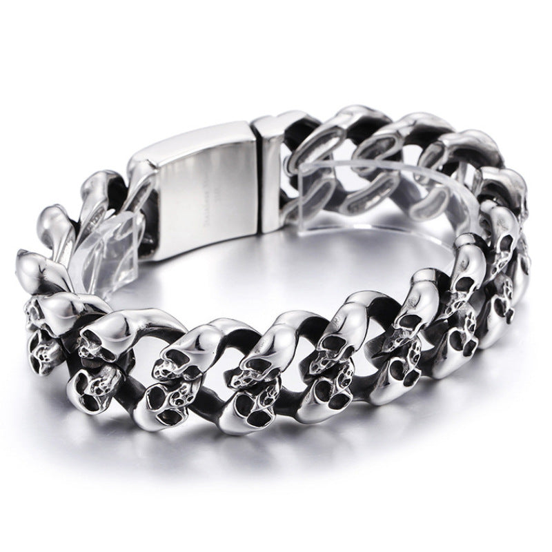 Men's Skull Punk Retro Street Hipster Glossy Release Buckle Bracelet