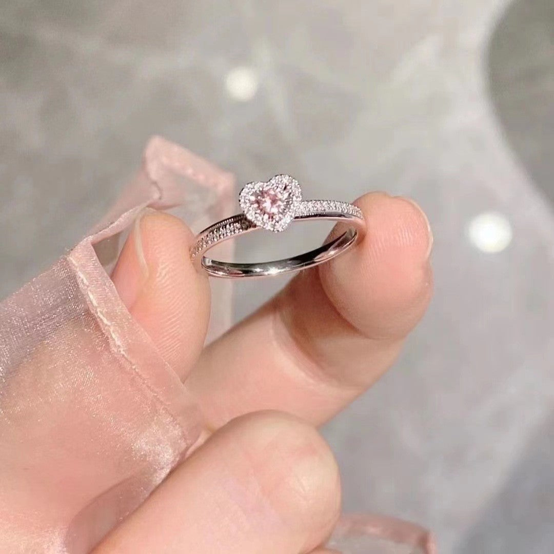 Love Micro Inlaid Zircon Pink Female Romantic Diamond Rings