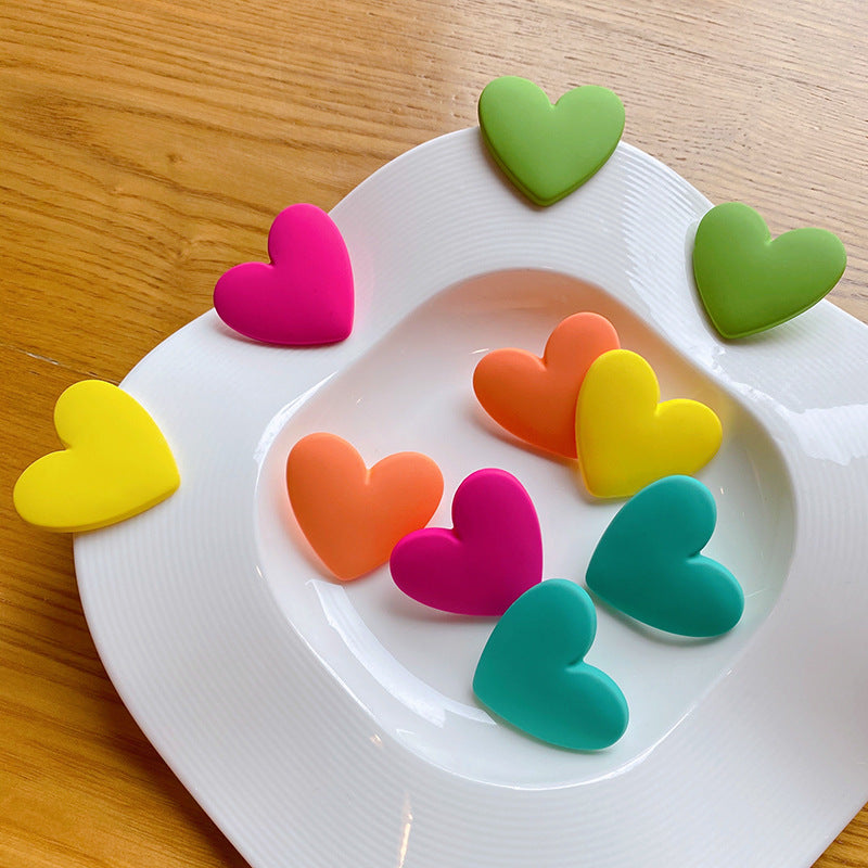 Acrylic Candy Color Sier Needle Love Stud Earrings