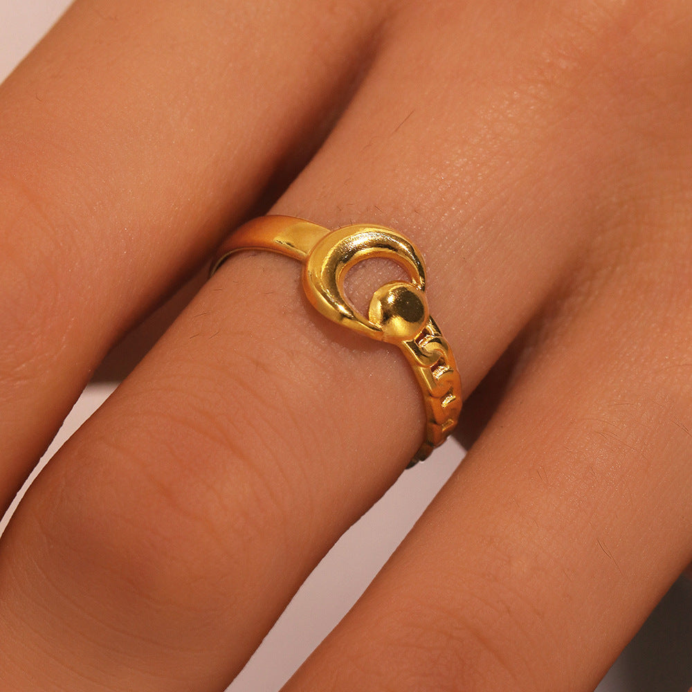 Women's Fashion Popular Stainless Steel Geometric Ellipse French Retro Ethnic Ring