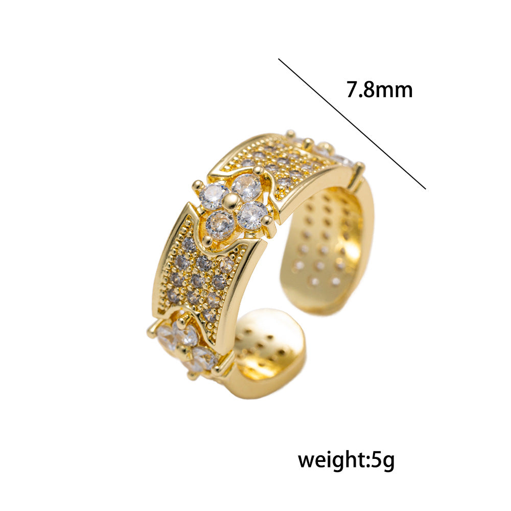 Style Clover Starry Female Design Personality Full Diamond Ring