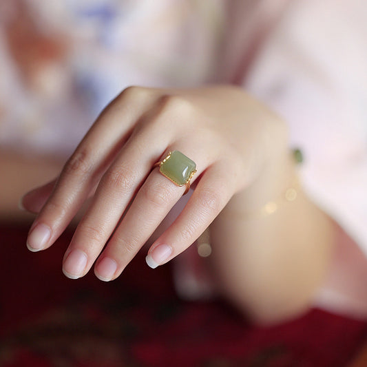 Gold Plated High-grade Jade Retro Opening Rings