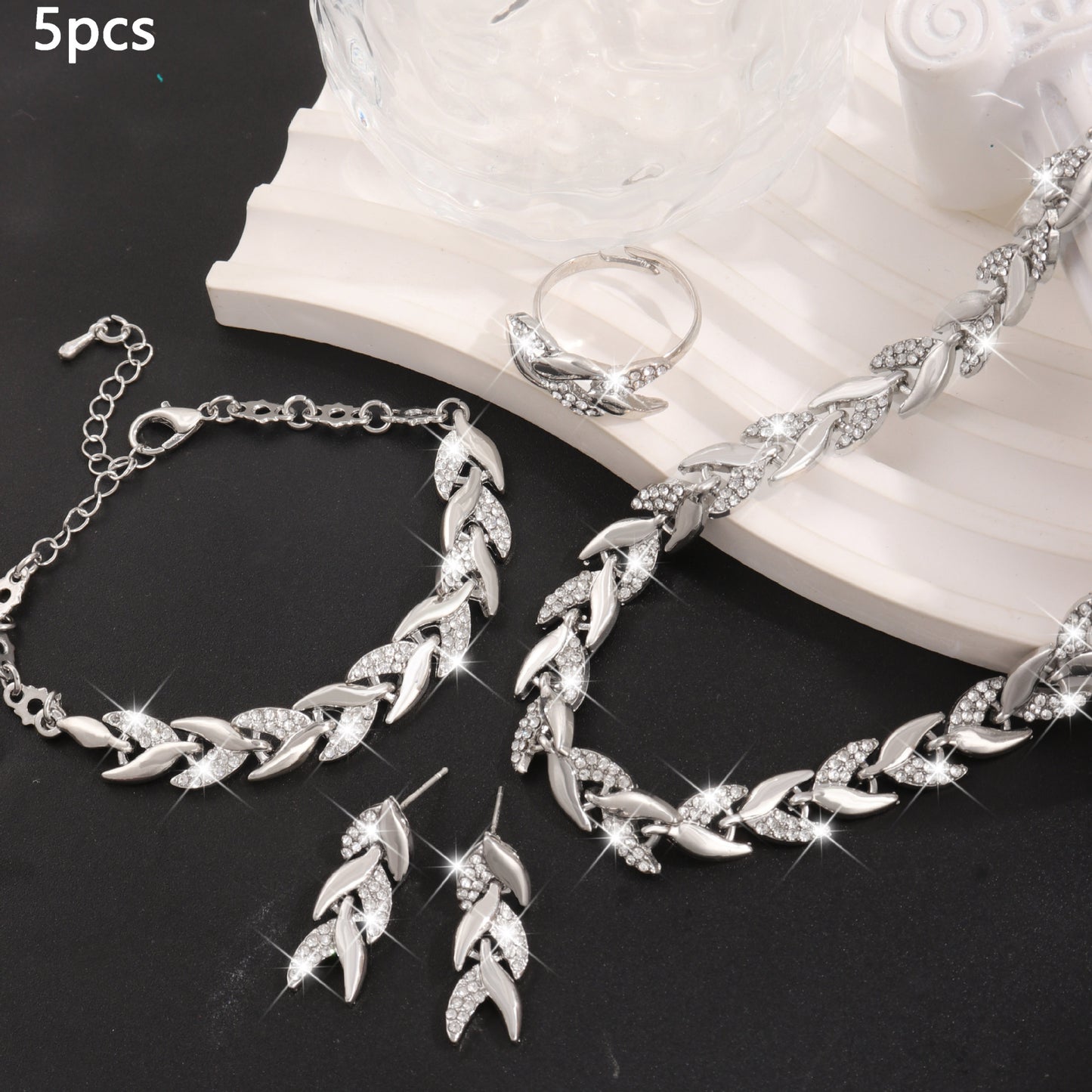 Affordable Luxury Willow Leaf Diamond Fishtail Jewelry Set