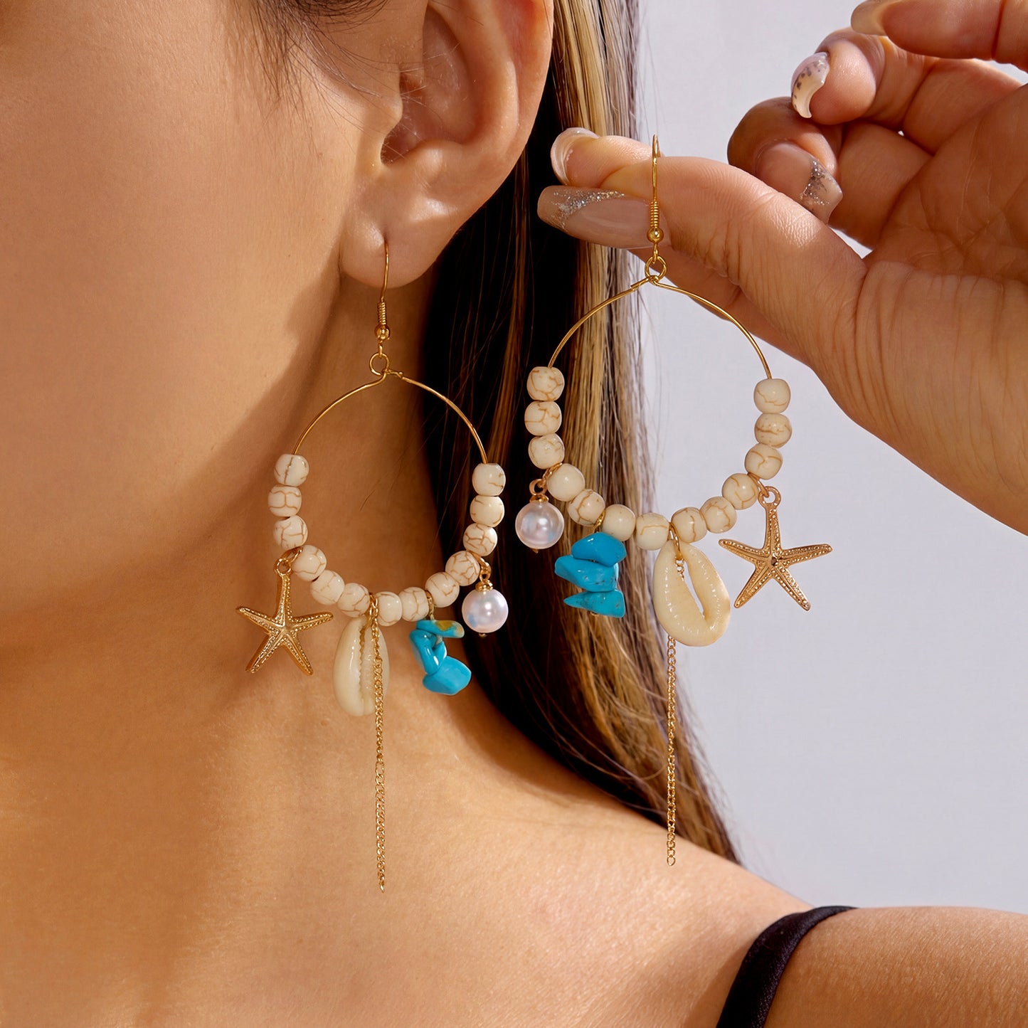 Starfish Shell Niche Seaside Bohemian Vacation Style Earrings