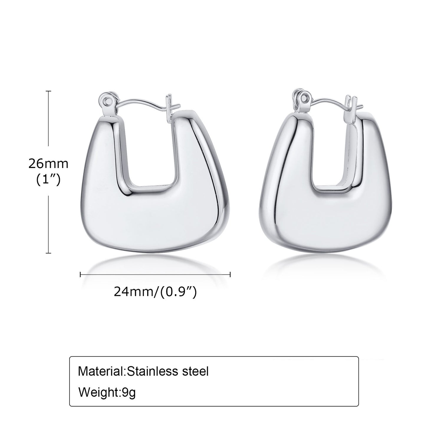 Exaggerated Stainless Steel Hollow Geometric U-shaped Curved Rings