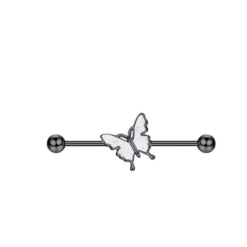 Simple Industrial Barbell Ear External Thread Piercing Dripping Butterfly Bridge Stud Earrings