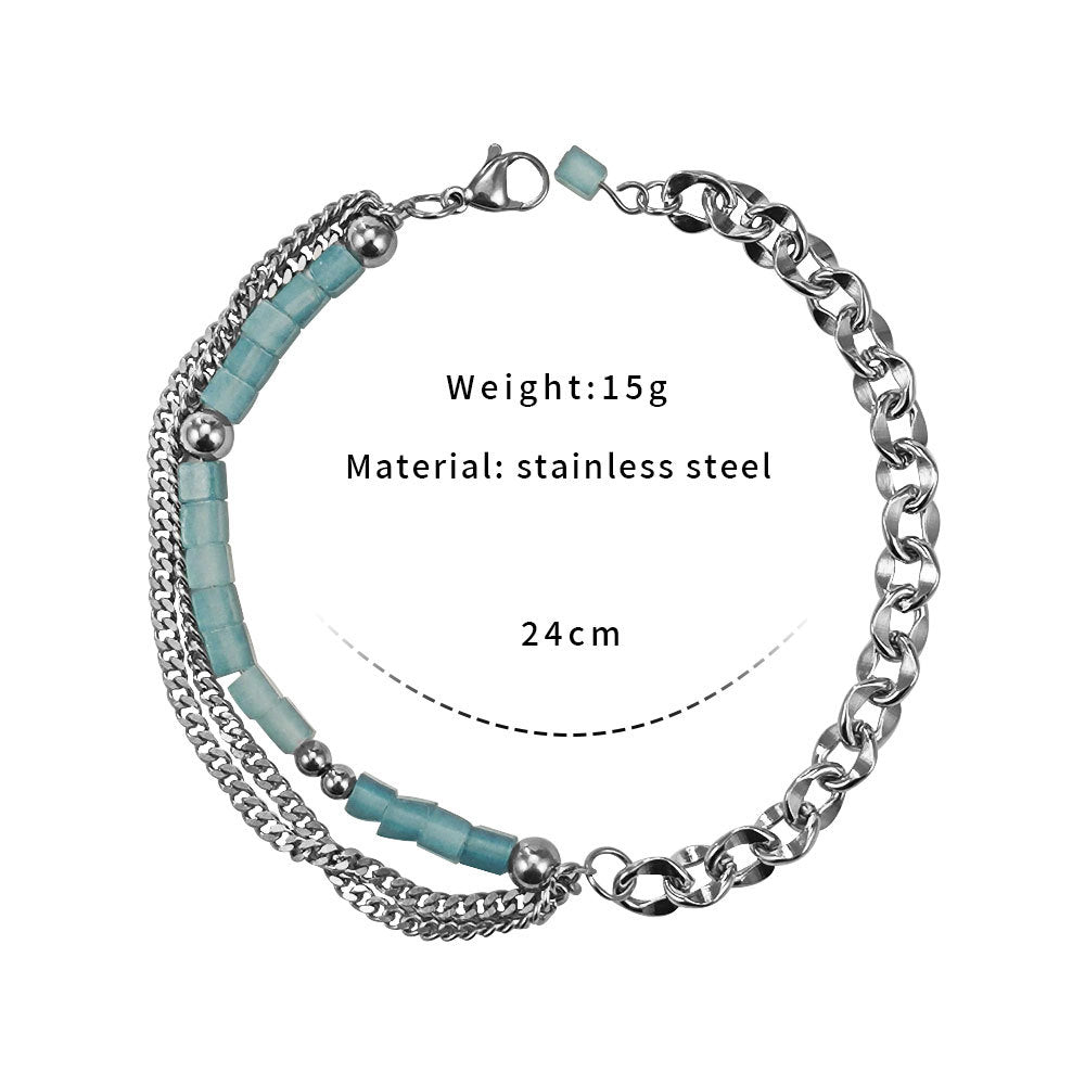 Surface Jade Safety Knot Mix Match Stitching Titanium Steel Retro Bracelet