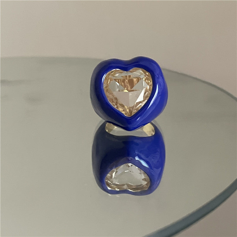 Color Enamel Spray Paint Big Gem Fashion Minority Ring