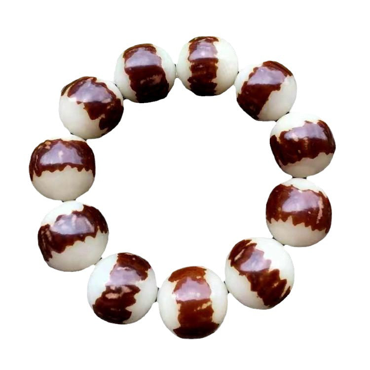 Bodhi Root Double-sided Lotus Old Materials Tiger Stripes White Jade Bracelet