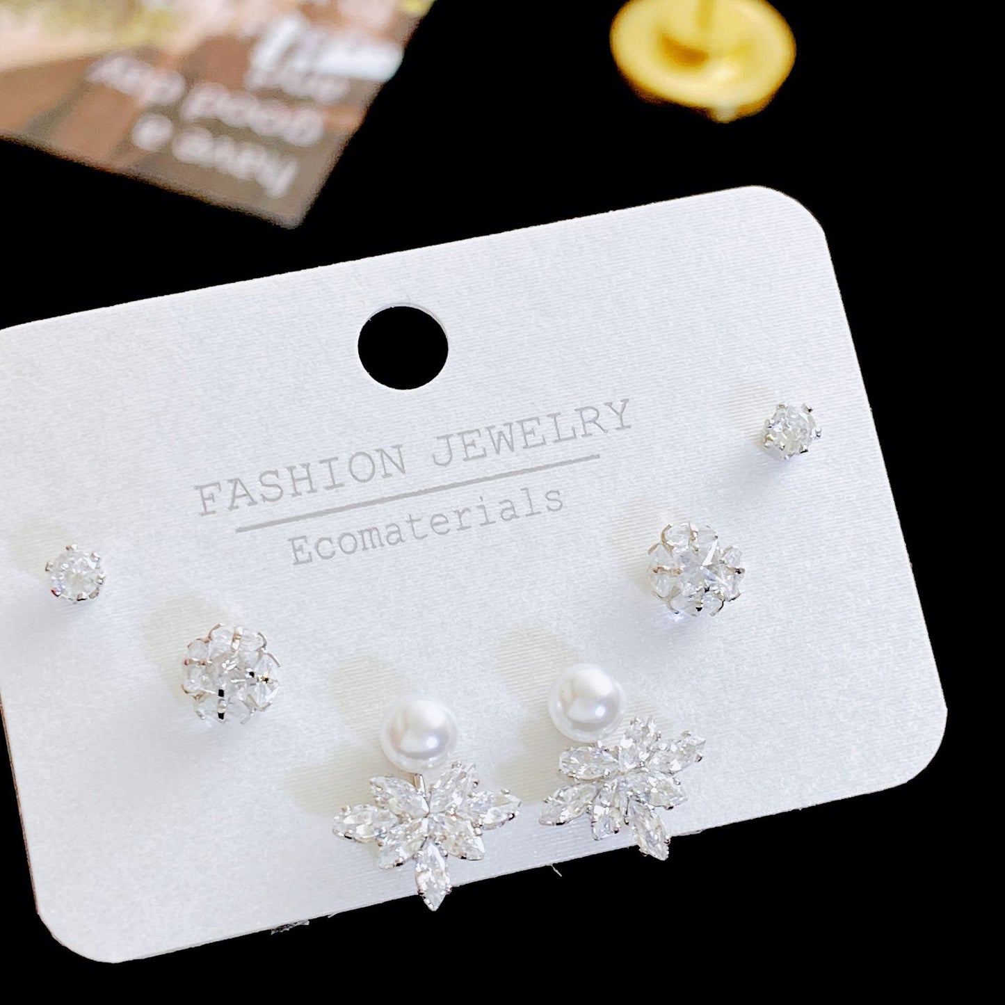 Micro Inlaid Zircon Pearl Commuter Three Pairs Earrings