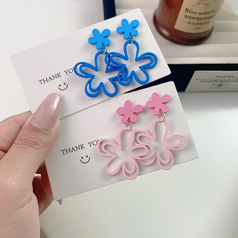 Sier Needle Summer Simple Sweet Design Pink Openwork Stud Earrings