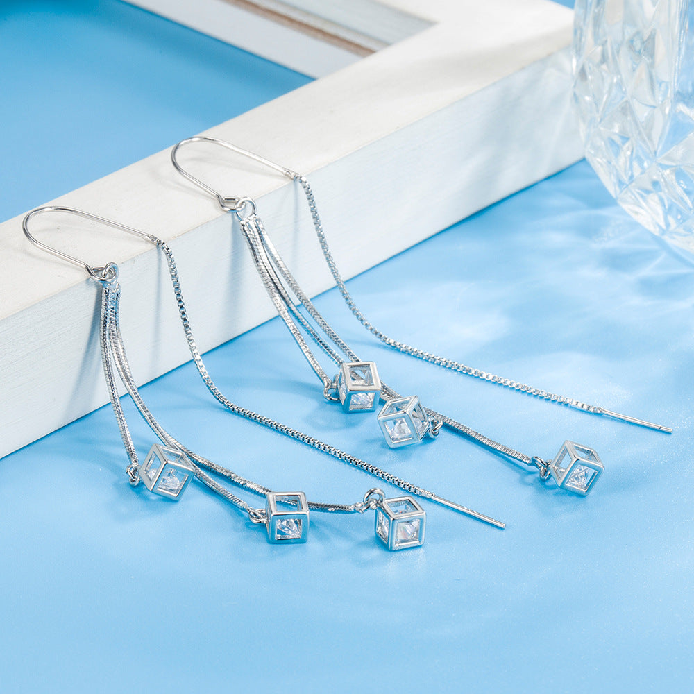 Women's Long Elegant Love Cube Tassel Simple Ear Hook