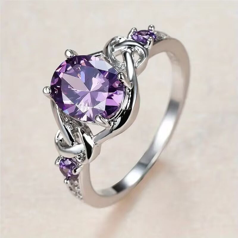 Inlaid Purple Princess Oval Winding Source Ring