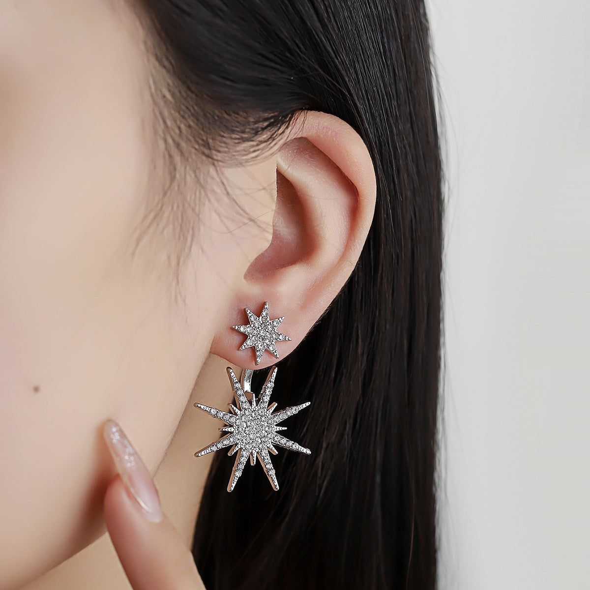 Fashion Snowflake Modelling Full Diamond Rear Hanging Earrings