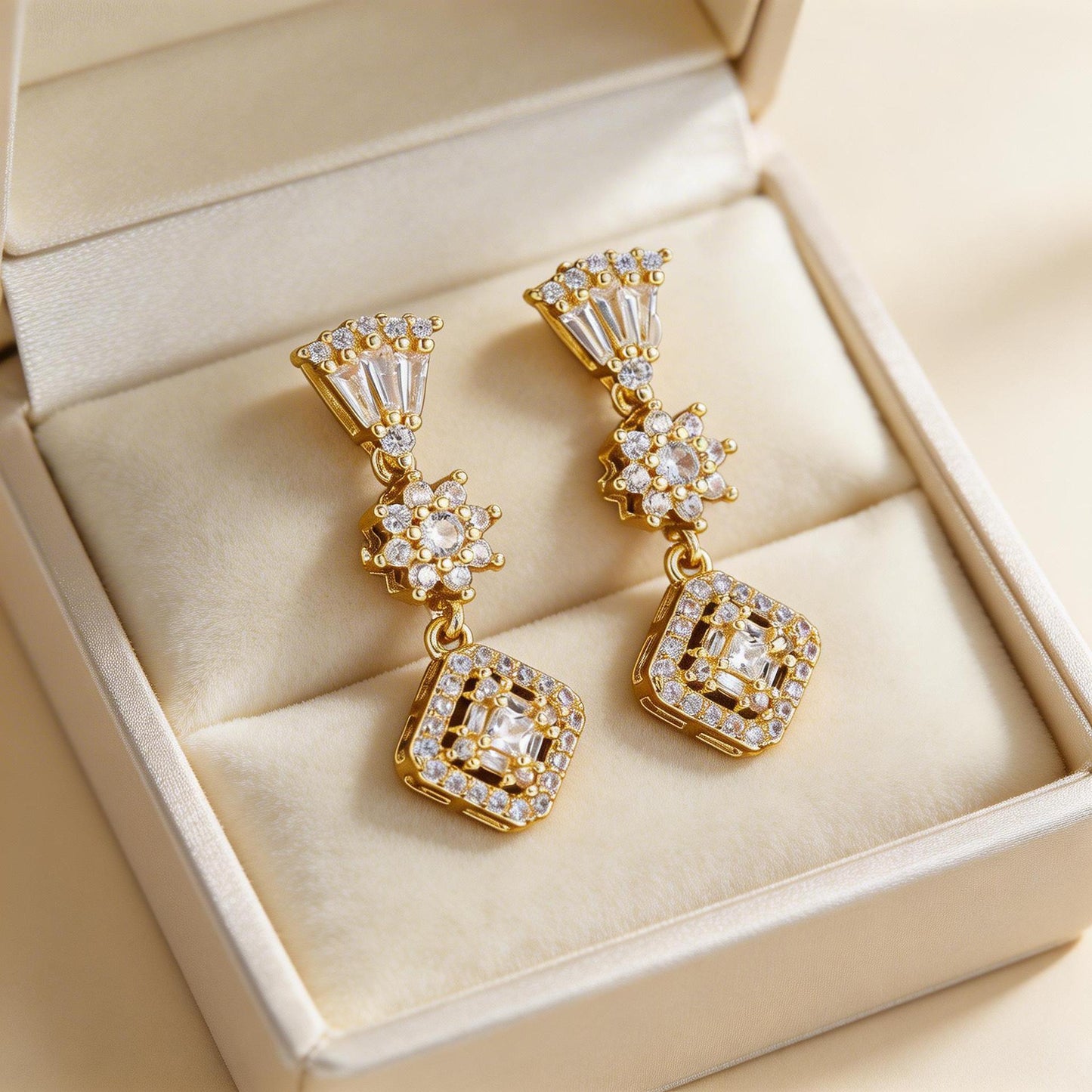 Zirconium Tassel Light Luxury Square Sugar Zircon High Sense Stud Earrings