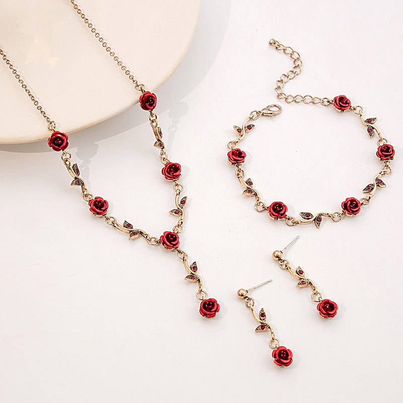 French Retro Flower Romantic Rose Minority Jewelry Set