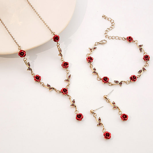 French Retro Flower Romantic Rose Minority Jewelry Set