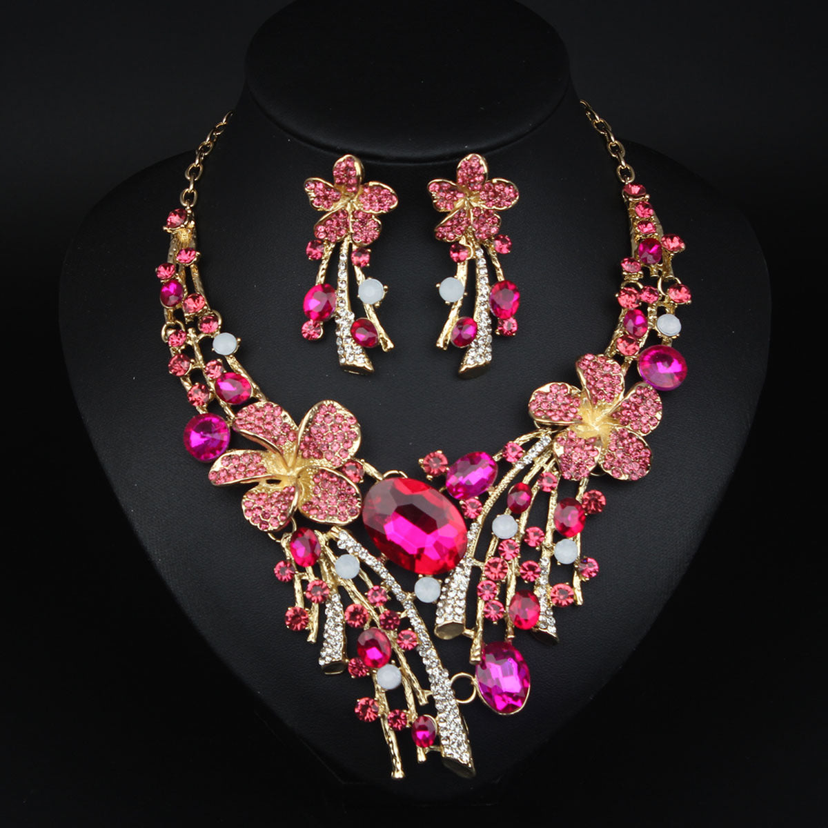 Exaggerated Crystal Flower Color Suite Bridal Banquet Necklace