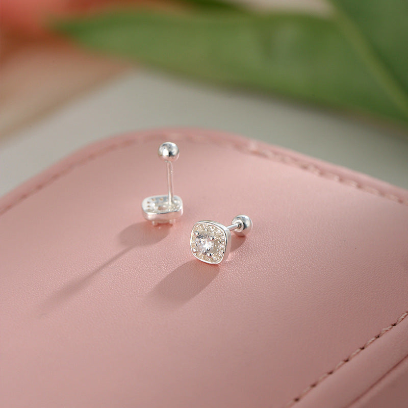 Women's Small Exquisite Shining Diamond Square Screw Fashion Personality Affordable Luxury Earrings