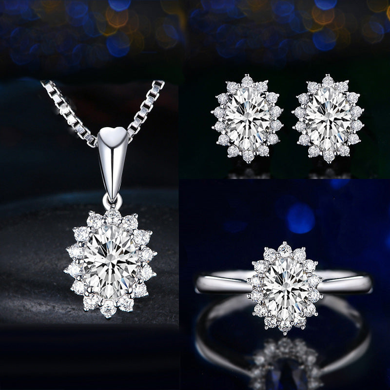 Live Broadcast Three-piece Colored Gems Ear Combination Personality Necklaces