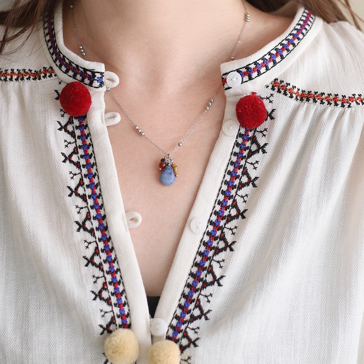 Whale Rain Natural Stone Blue Water Drop Fruit Carnelian Necklaces