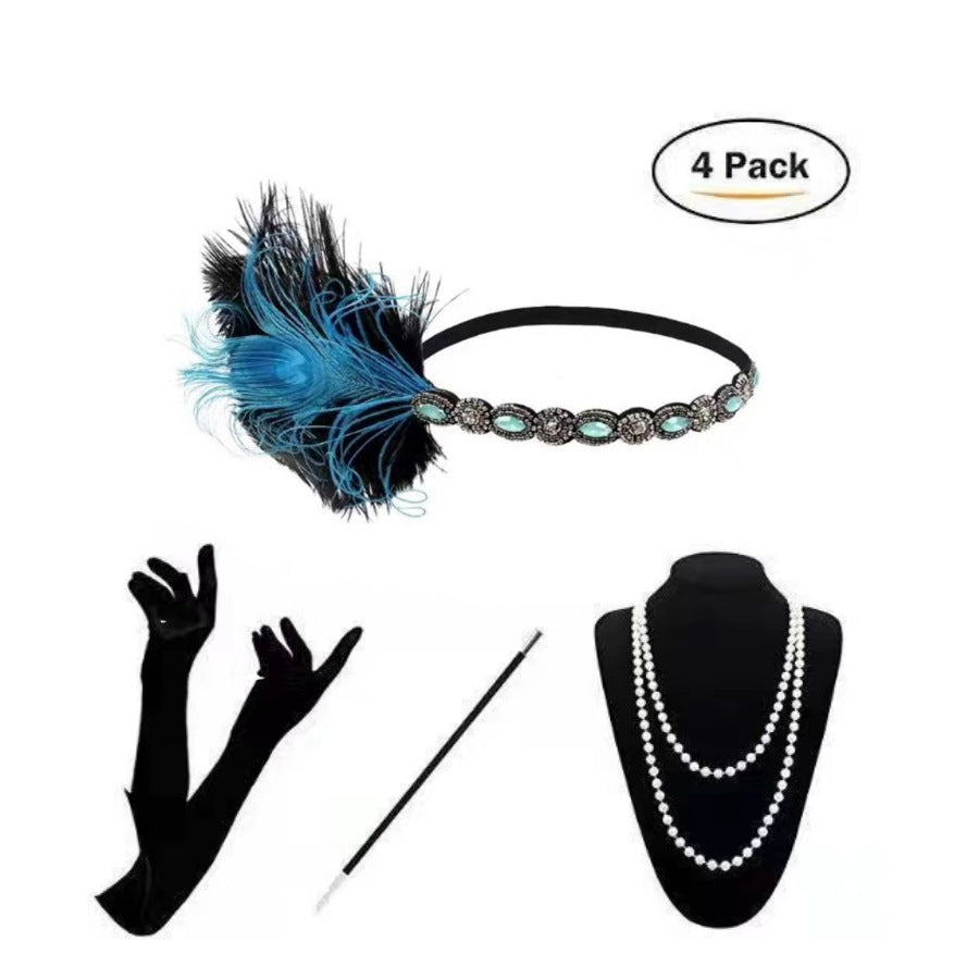 Red Feather Hair Band Masquerade Single Jewelry Set