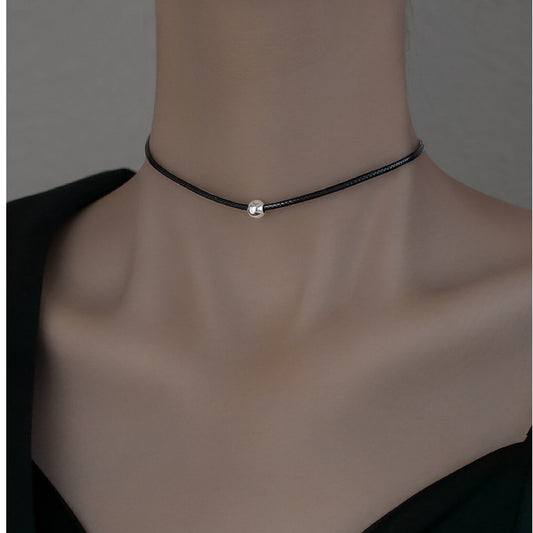Women's Simple String Steel Ball Short Leather Rope Titanium Necklaces