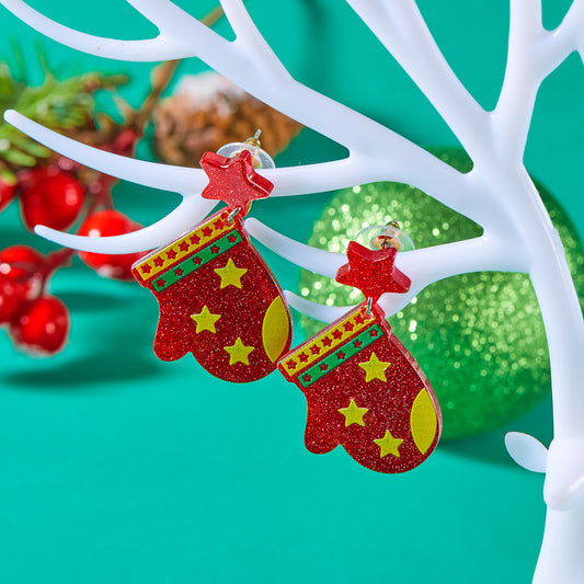 Christmas Cartoon Glitter Stockings Printing Eardrop Earrings