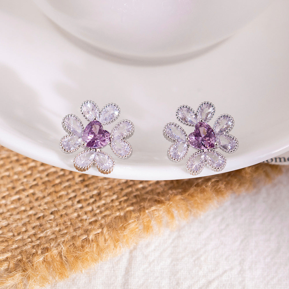 Inlaid Zircon Flower Elegant High-grade Pearl Earrings