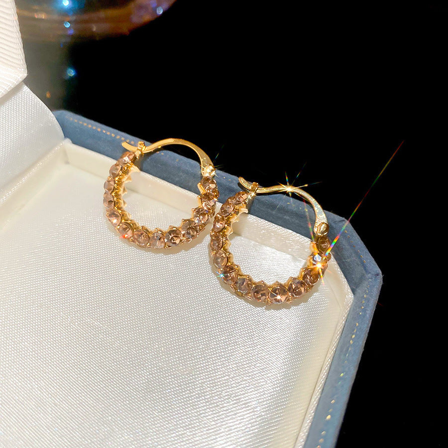 French Flash Zircon Flower Pearl Light Luxury Earrings