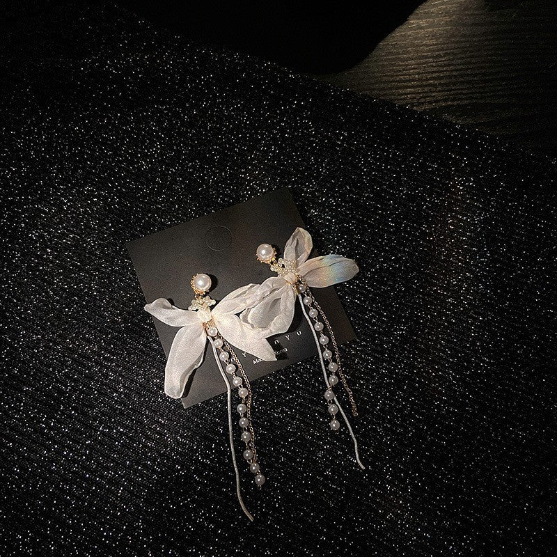 Net Yarn Flowers Tassel Fresh Sweet Earrings
