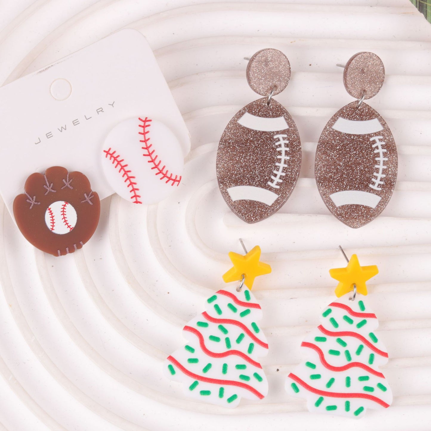 Christmas Acrylic Fresh Tree Baseball Rugby Earrings