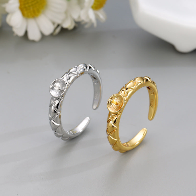 Pearl Gold Color Retention Korean Version Of Style Diamond Plaid Ring