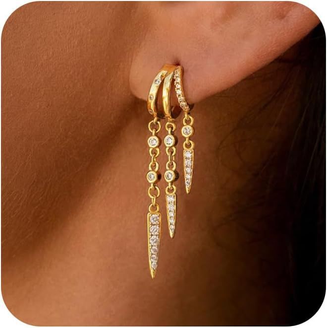Copper Gold-plated Tassel Inlaid Zircon Irregular Fashion Earrings