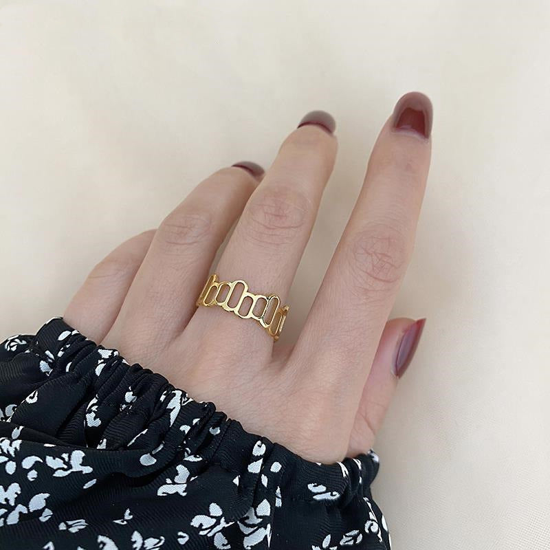 Geometric Hollow Female Simple Fashion Personality Cold Wind Gold Plated Ring